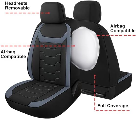 CAROMOP Breathable Car Seat Cover 2 Front Seats, 3D Air Mesh Cloth Seat Covers for Cars, Universal Fit Automotive Car Interior Covers for SUV Vans Sedans Trucks(Black/Gray)