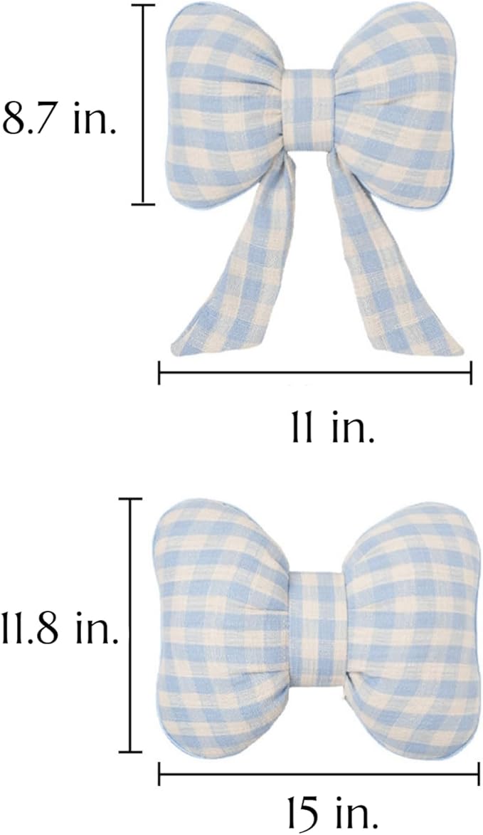 Car Accessories Plaid Bow Headrest Lumbar Pillow 4PCs Set Cotton Linen Elegant Soft Car Seat Cushions for Daily Commuting Trave (Pink Plaid,headrest+Lumbar Pillow 2pcs)