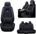 MVRVMV Seat Covers for Ford Expedition 2007-2026, Waterproof Leather Auto Seat Cover with 2* Neck Pillow and 2* Lumbar Support (5 Seat Luxury,Black-Blue)