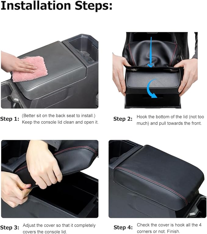 INTGET Center Console Cover for 2026 Toyota Tacoma Accessories 2024 2025 & 2025 2026 4Runner Accessories Leather Car Middle Armrest Arm Rest Box Lid Seat Protector Cushion(Red Stitches, 2024+)