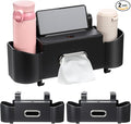 LemonRoad 2 Pack Multifunctional Car Seat Back Storage Box Car Seat Back Organizer with Tissue Box, 2 Cup Holders and Hooks for Hold Phone, Drinks, Handbag, Fits for Most Vehicles(Black)