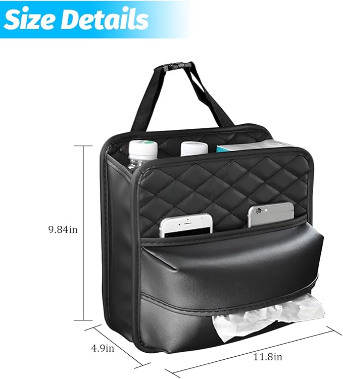 Car Seat Back Organizer, Waterproof Multifunctional Leather Vehicle Hanging Bag, Large Capacity Automotive Interior Storage Organizer Accessories, Universal for SUV RV Truck (XL)