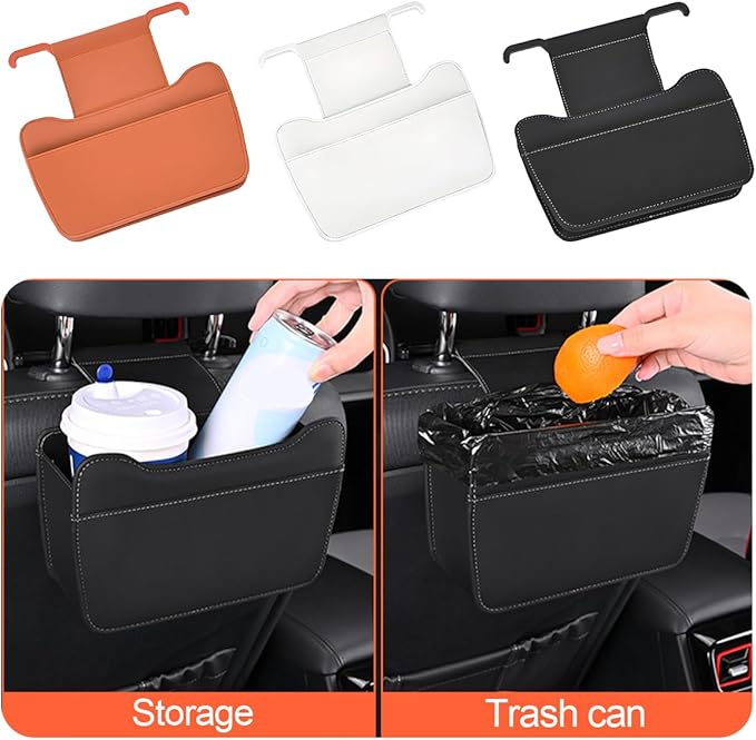 Car Seat Back Organizer, Leather Multipurpose Vehicle Backseat Storage Pocket, Waterproof Automotive Interior Hanging Bag Accessories, Universal for SUV, Sedan, Truck (Orange)