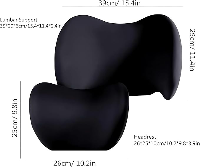 Car Headrest & Lumbar Support Cushion 2025 Upgrade Comfort Memory Foam Car Backrest and Neck Pillow Ergonomic Car Headrest & Lumbar Support for Driving Car Support Cushion for Office Chair Car (Black)