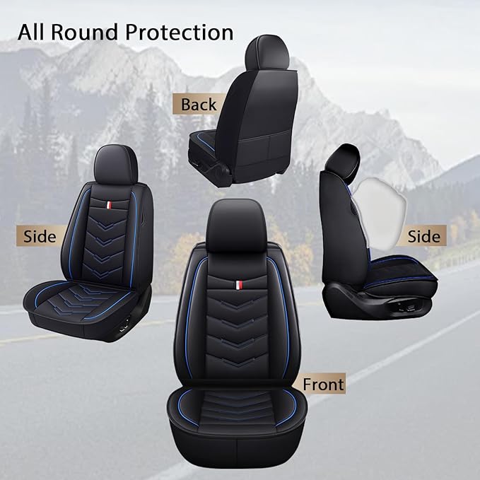 MVRVMV Seat Covers for Ford Bronco 2021-2026, Waterproof Leather Auto Seat Cover (5 Seat Standard,Black-Blue)