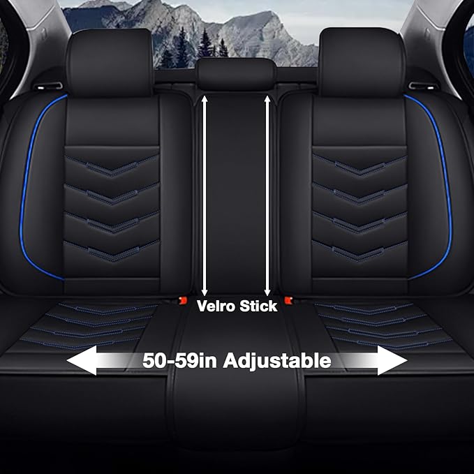 MVRVMV Luxury Car Seat Covers for Ford Explorer 2012-2026, Nappa Leather Auto Seat Cover with 2 Neck Pillows and 2 Lumbar Supports (5 Seat Luxury, Black-Blue)