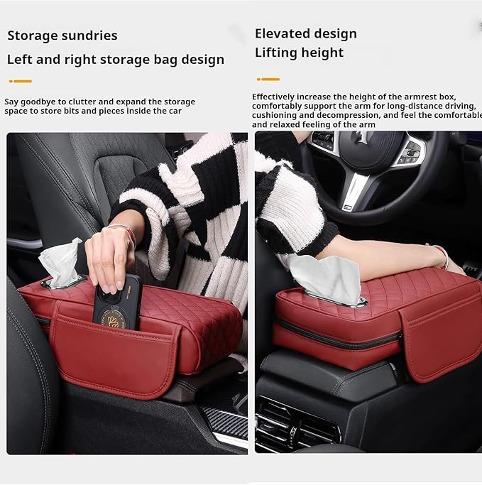 Car Armrest Pads for Hyundai Santa Fe Sport 2013 2014 2015 2016 2017 2018,Leather Center Console Covers Waterproof Anti-Slip Scratch Comfortable Automobile Protective Accessories,Brown