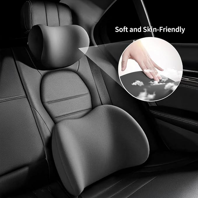 Car Headrest & Lumbar Support Cushion for Citroen DS3 C5 C3 C2 C4 C6, Ergonomic Automotive Seat Neck Pillow Lumbar Backrest Pad Neck Back Pain Relief Detachable Washable, Gray