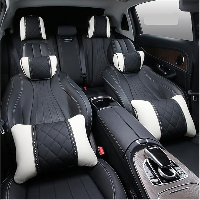 Luxury NAPPA Headrest Compatible For Mercedes Maybach S-Class Leather Lumbar Pillows Car Neck Travel Seat Cushion Support Car Accessories(Beige black Maybac)