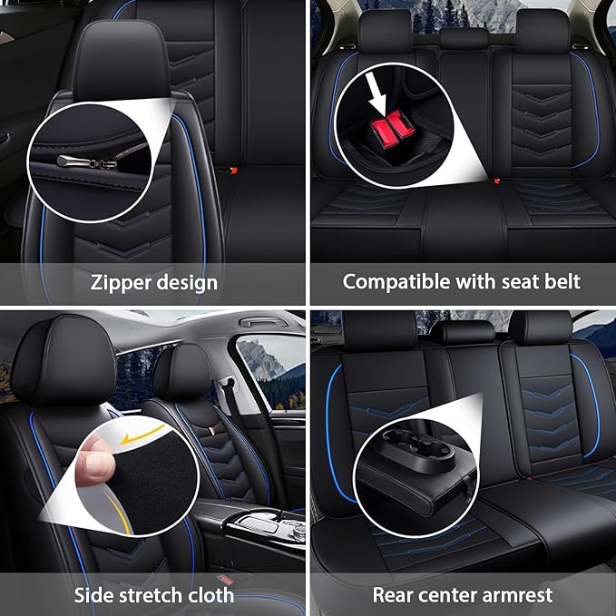 MVRVMV Seat Covers for Ford F-250 2010-2026, Waterproof Leather Auto Seat Cover (2 Seat Standard,Black-Blue)