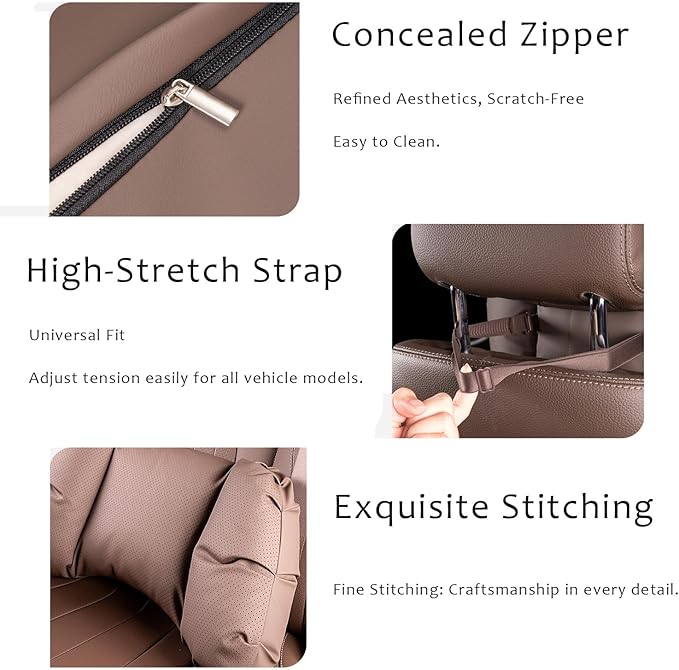 Car Neck Pillow & Lumbar Support for Lincoln Aviator 2020-2024 Ergonomic Breathable Mesh Auto Seat Back Cushion Headrest,Brown-Lumbar Support