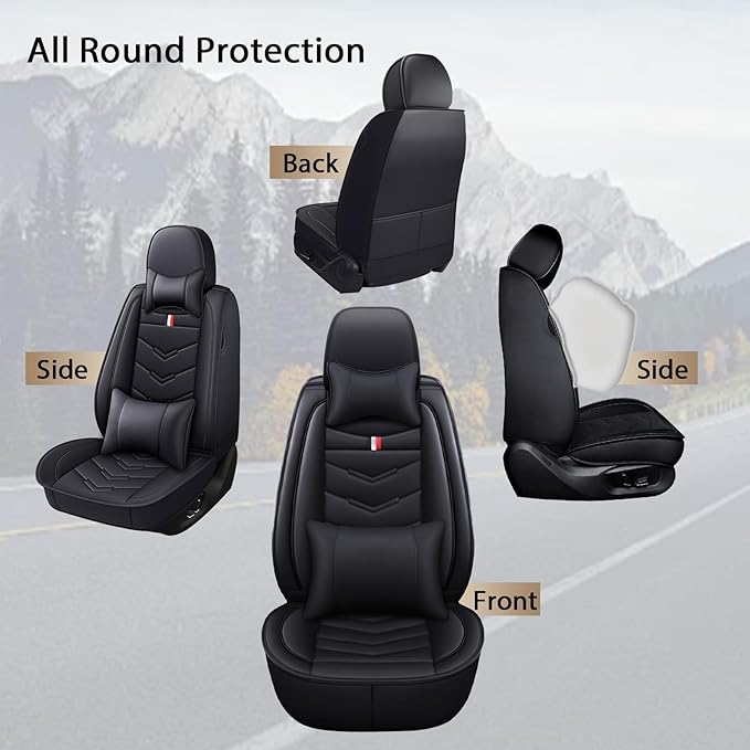 MVRVMV Luxury Car Seat Covers for Honda Pilot 2010-2026, Wear-Resistant Front and Rear Seat Cover with 2* Neck Pillow and 2* Lumbar Support (8 Seat Luxury, Black