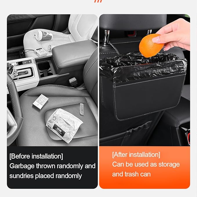 Car Seat Back Organizer, Leather Multipurpose Vehicle Backseat Storage Pocket, Waterproof Automotive Interior Hanging Bag Accessories, Universal for SUV, Sedan, Truck (Orange)