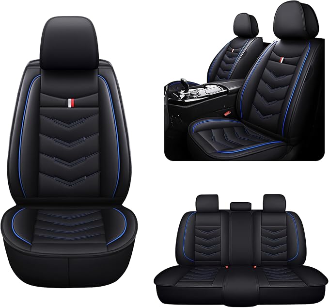 MVRVMV Seat Covers for Ford F-350 2010-2026, Waterproof Leather Auto Seat Cover (5 Seat Standard,Black-Blue)