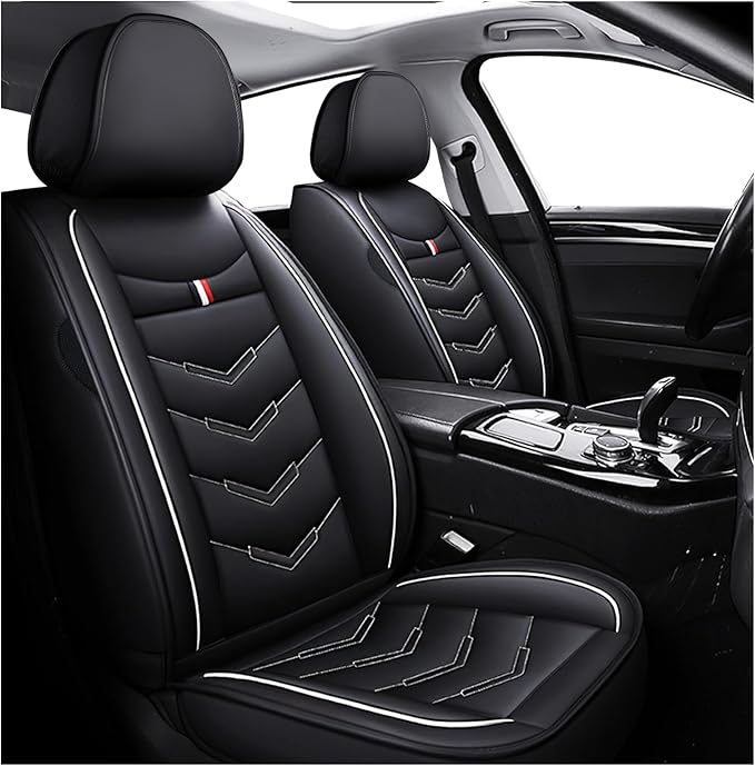 MVRVMV 2-Seat Car Seat Covers for Honda Pilot 2010-2026, Waterproof Non-Slip Wear-Resistant Leather Seat Cover (2 Seat Standard, Black-White)