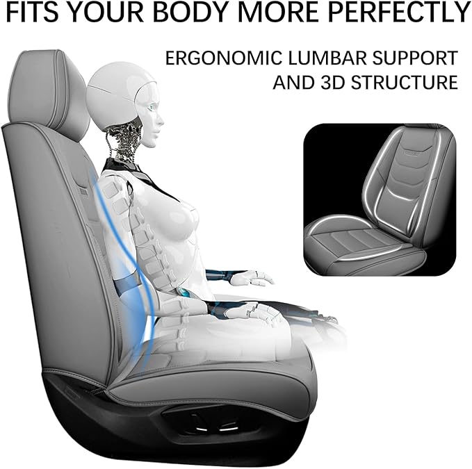WENNFOUR Car Seat Covers Front Seats Only, Universal Luxury Automotive Car Seat Protector 2 Pack, Waterproof Breathable Leather Car Seat Cushion for Most Vehicles SUV Pick-up Truck, Grey
