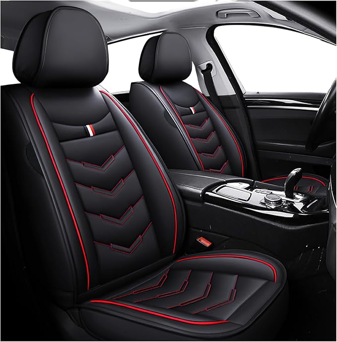 MVRVMV for Ford Expedition 2007-2026 Seat Covers, Waterproof Leather Seat Cover (2 Seat Standard,Black-Red)