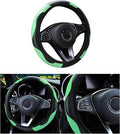 Car Steering Wheel Cover, 15 inch Carbon Fiber Microfiber PU Leather Elastic Steering Wheel Protector for Men Women, Anti-Slip Breathable Car Interior Accessories for Most Cars (Green)