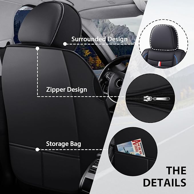 MVRVMV Seat Covers for Ford F-350 2010-2026, Waterproof Leather Auto Seat Cover (5 Seat Standard,Black-Blue)