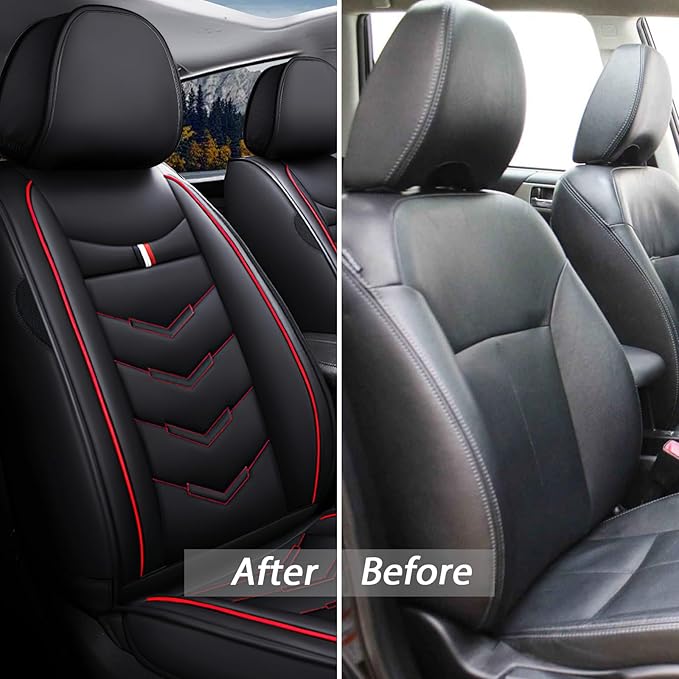MVRVMV for Ford F-150 2010-2026 Seat Covers, Waterproof Leather Seat Cover (5 Seat Standard,Black-Red)