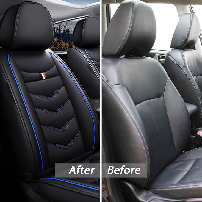 MVRVMV Seat Covers for Ford F-250 2010-2026, Waterproof Leather Auto Seat Cover (5 Seat Standard,Black-Blue)