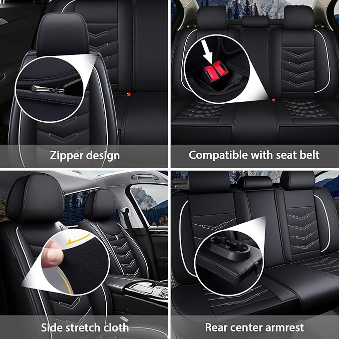 MVRVMV 5-Seat Car Seat Covers for Ford Explorer 2012-2026, Waterproof Non-Slip Wear-Resistant Leather Seat Cover (5 Seat Standard, Black-White)