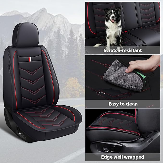 MVRVMV 8 Seat Covers for Honda Pilot 2010-2026, Waterproof Anti-Slip Car Seat Cover Compatible with Airbags (8 Seat Standard, Black-Red