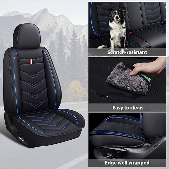 MVRVMV Seat Covers for Ford Bronco Sport 2021-2026, Waterproof Leather Auto Seat Cover (2 Seat Standard,Black-Blue)