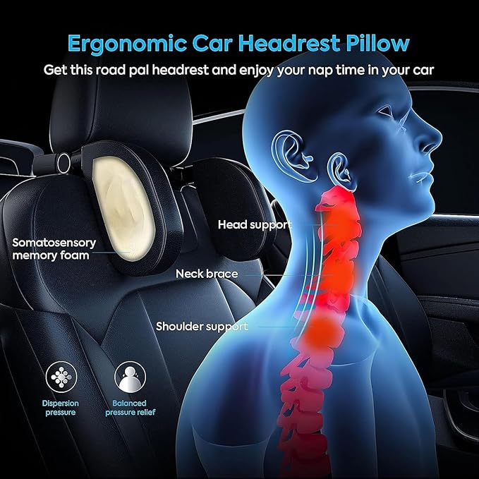 Car Headrest & Lumbar Support Cushion for Citroen DS3 C5 C3 C2 C4 C6, Ergonomic Automotive Seat Neck Pillow Lumbar Backrest Pad Neck Back Pain Relief Detachable Washable, Brown
