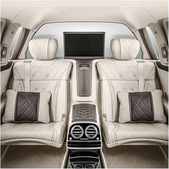 Luxury NAPPA Headrest Compatible For Mercedes Maybach S-Class Leather Lumbar Pillows Car Neck Travel Seat Cushion Support Car Accessories(6 Wire WHITE Right)