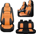 AREKA 5 Car Seat Covers for Honda Accord 2003-2026 Breathable Leather,Waterproof Car Seat Protectors with Comfort Headrest Pillows,Automotive Vehicle Cushion with Storage Pockets (Luxury,Orange)