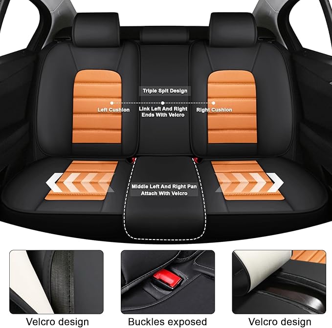 AREKA 5 Car Seat Covers for Honda Accord 2003-2026 Breathable Leather,Waterproof Car Seat Protectors with Comfort Headrest Pillows,Automotive Vehicle Cushion with Storage Pockets (Luxury,Orange)