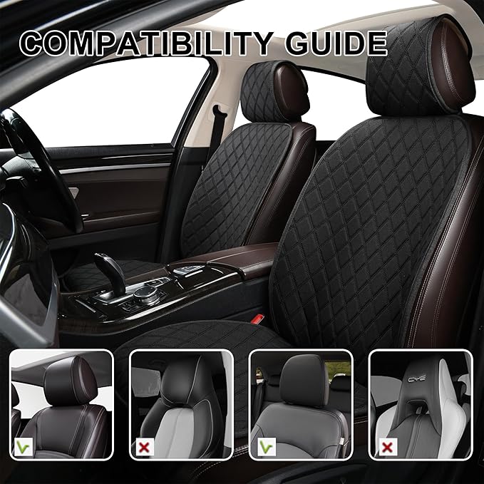 BaoLL 2PCS Linen Front Seat Covers for Cars Sideless Seat Covers Breathable Cloth Fabric Car Seat Protector Universal Fit Most Automotive, SUV, Trucks, Van(Black)