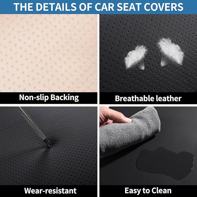 SCOMEE Black Leather Car Seat Covers Front Seat Breathable Seat Protectors Waterproof Automotive Seat Covers Universal Fit for Most Cars SUVs Trucks Vehicles