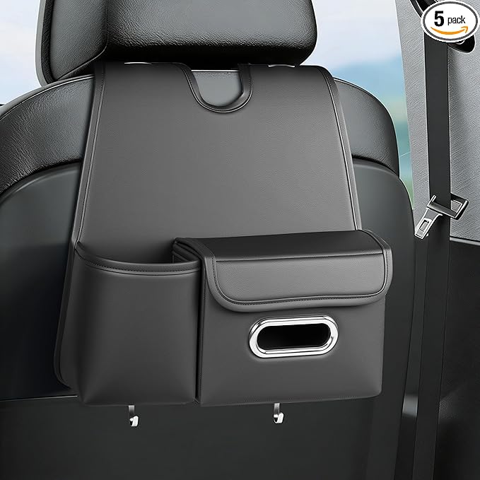 Upgrade Seat Back Organizer for Car – PU Leather Multi-Pocket Hanging Storage Bag with Bottle Holder & Travel Tidy Pouch Pocket Kids, Tissue Holder Large-Capacity Backseat Organizer , Black 1PC