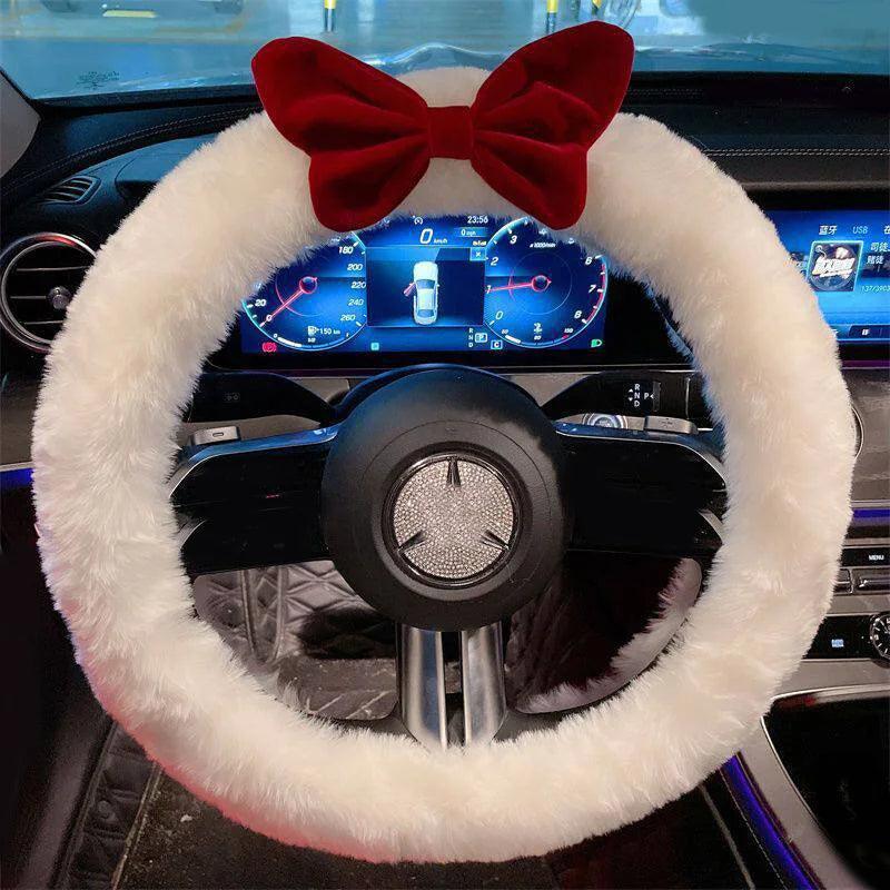 Red Bow Plush Steering Wheel Cover