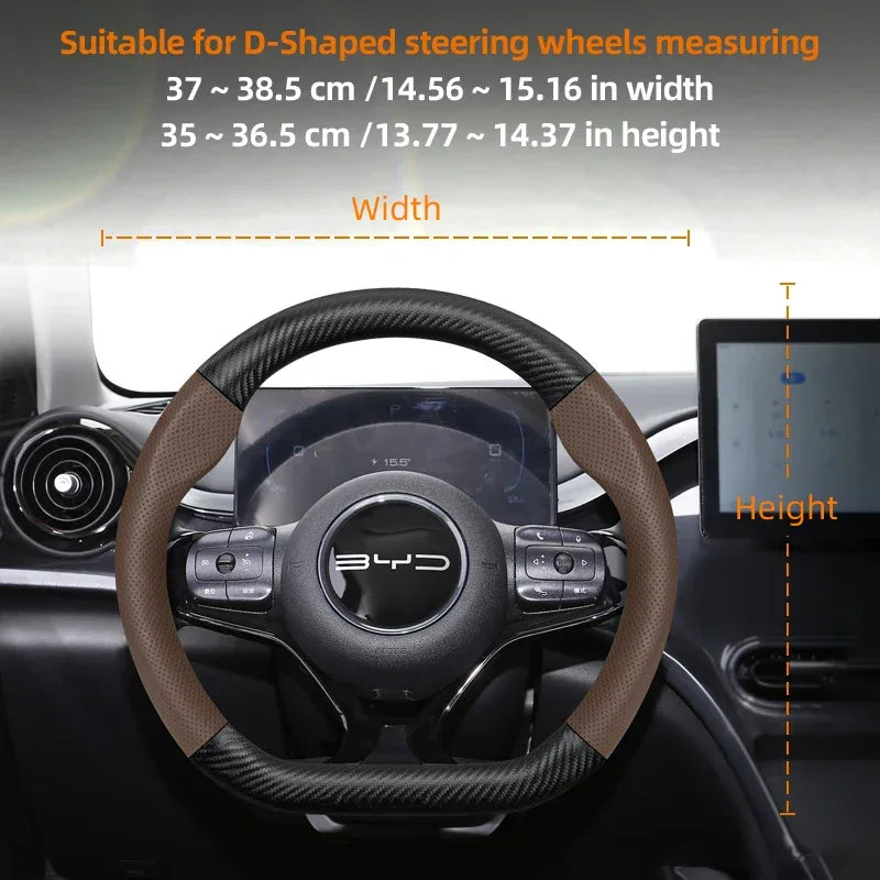 BYD Breathable Leather & Carbon Fiber Steering Wheel Cover
